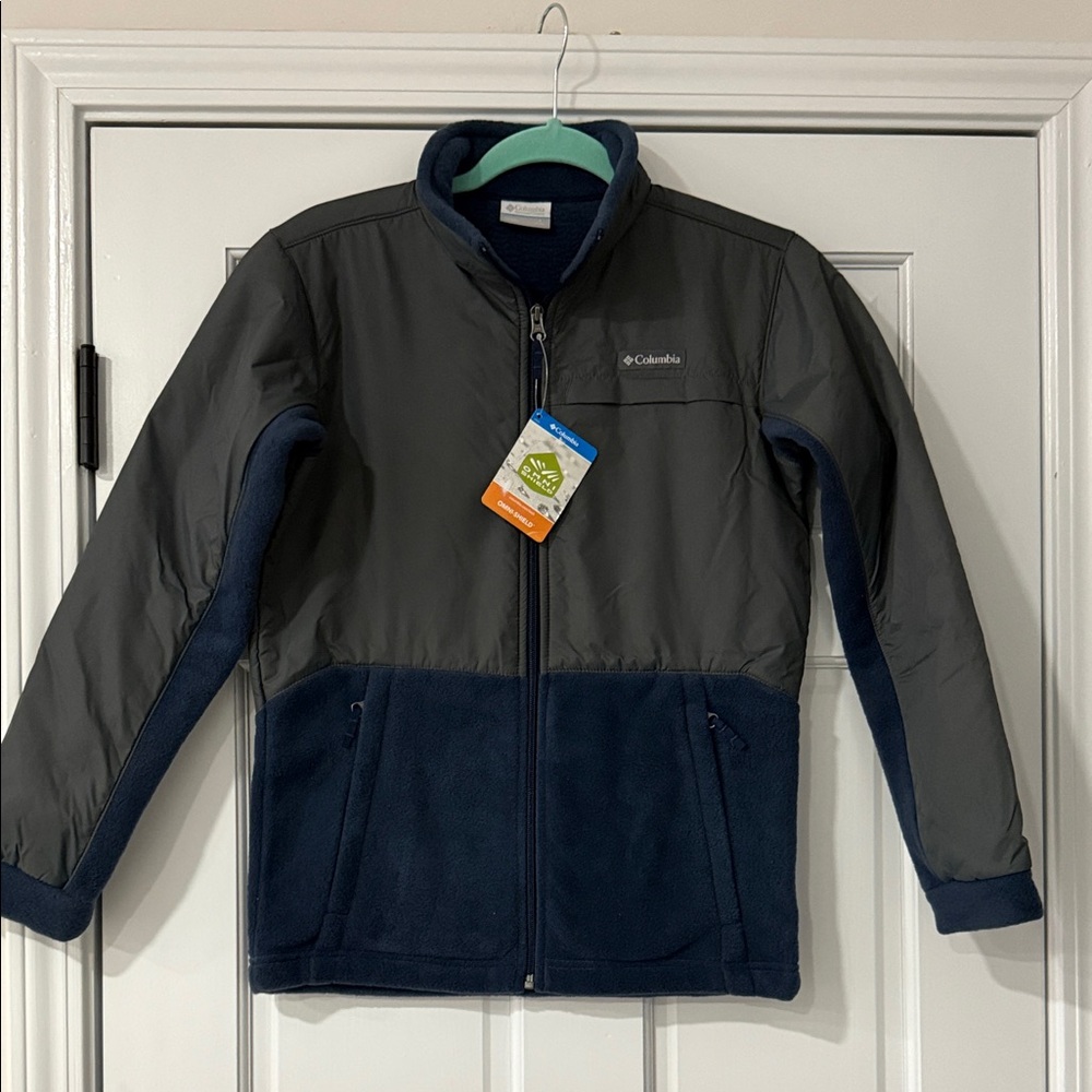 Columbia Youth Boys Steens Mountain Overlay,Blue/Metal, Large Warm Winter Jacket